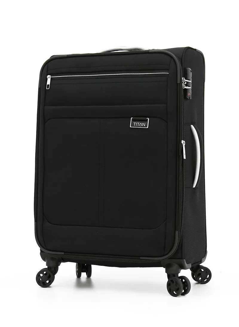تيتان TITAN 3-Piece Soft Trolley Luggage Set, Double Spinner Wheels, (BLACK)